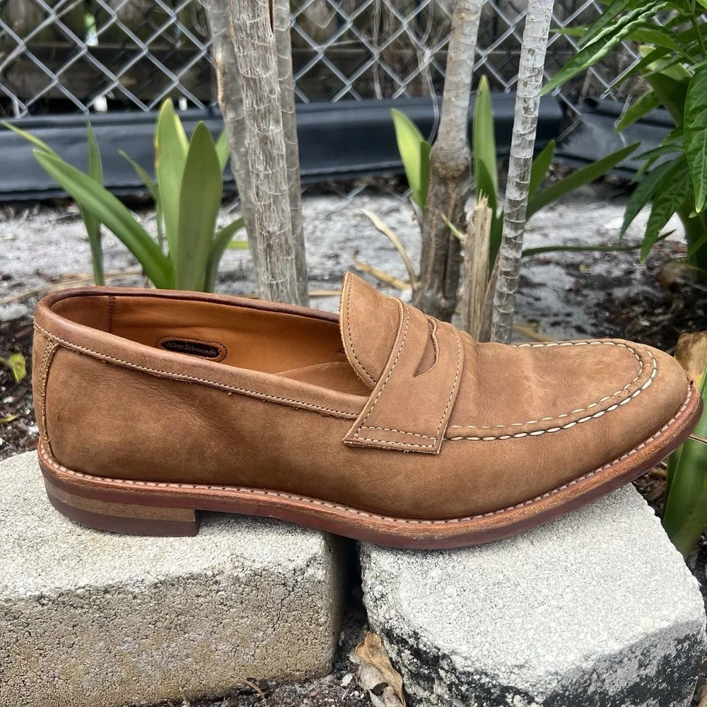 Allen Edmonds Addison Penny Loafer Mens 11.5 B Brown Nubuck Leather Dainite Sole